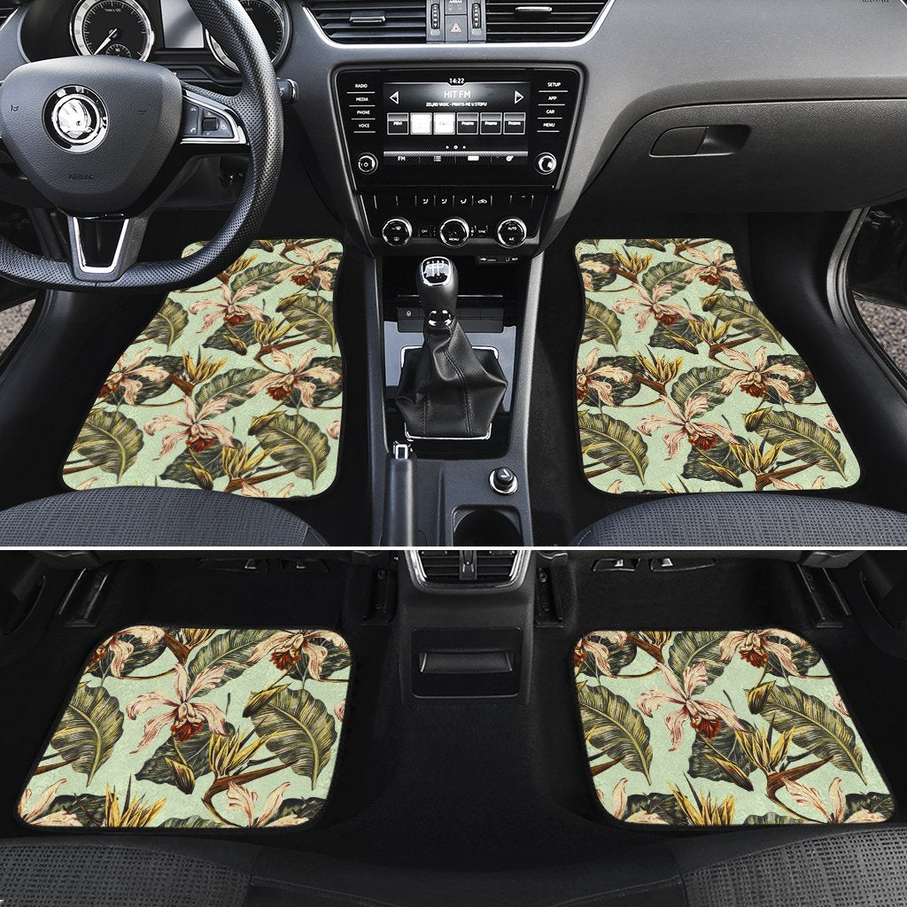 Hawaii Vintage Tropical Jungle Leaves Orchid Bird Hawaii Car Floor Mats Turquoise One Size - Polynesian Pride