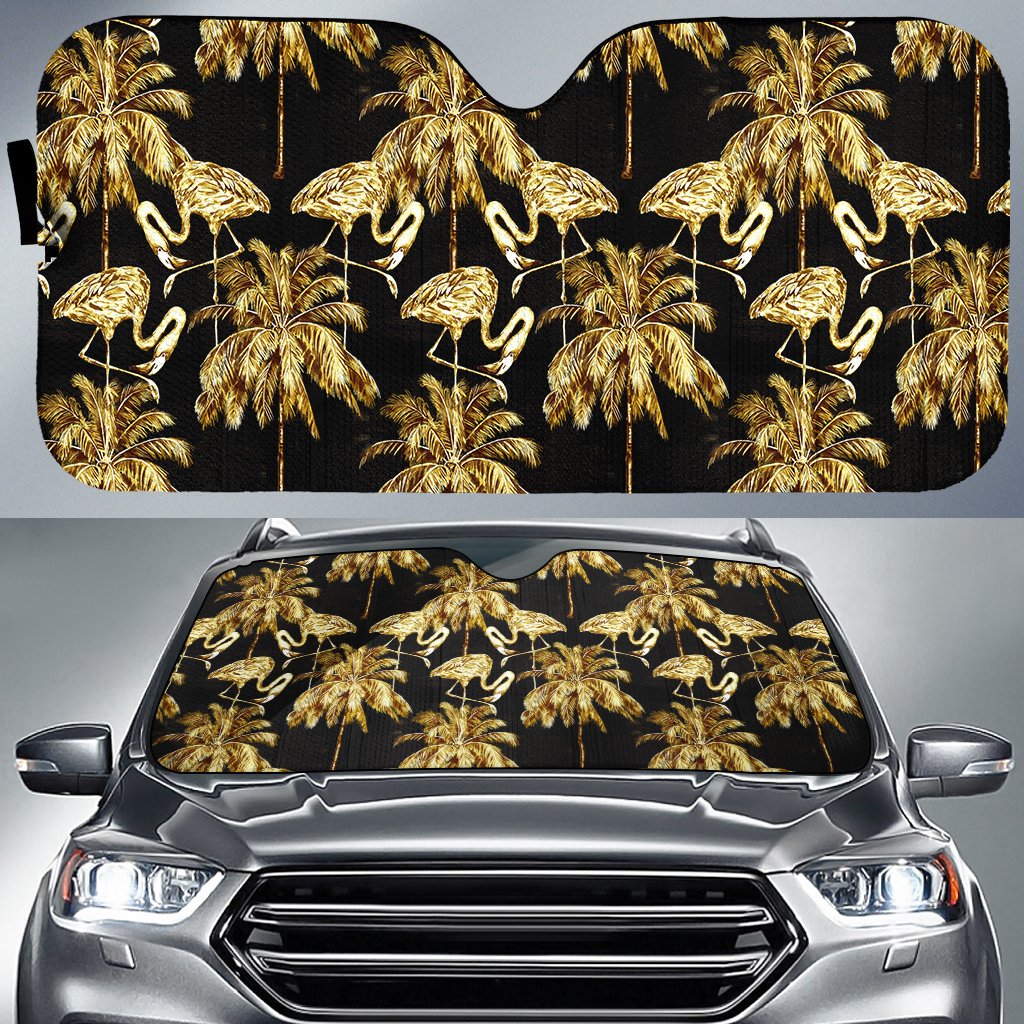 Hawaii Watercolor Flamingos Palm Trees Beautiful Seamless Hawaii Car Sun Shade Auto Sun Shade Universal Fit White - Polynesian Pride