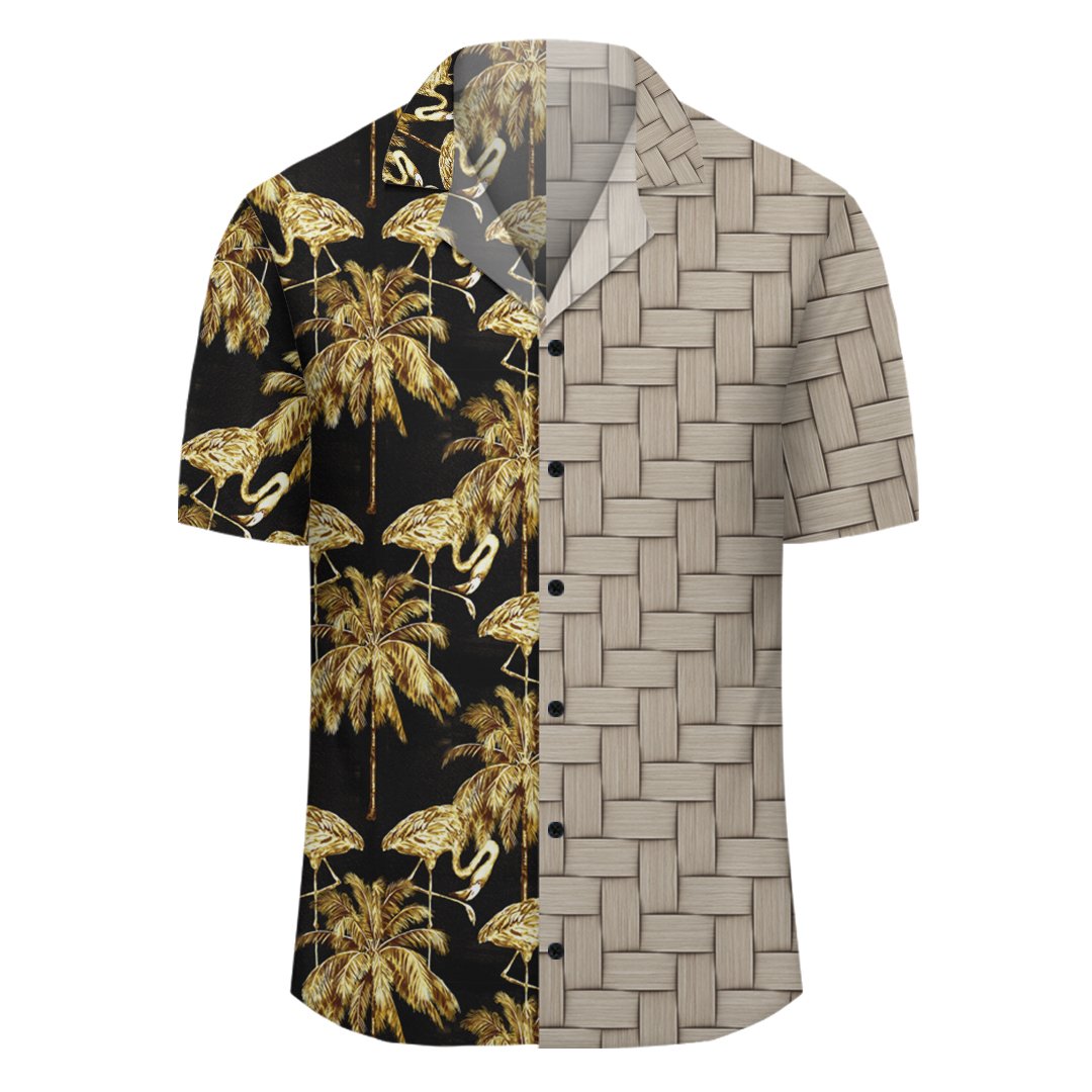 Hawaii Watercolor Flamingos Palm Trees Beautiful Seamless Lauhala Moiety Hawaiian Shirt - Polynesian Pride