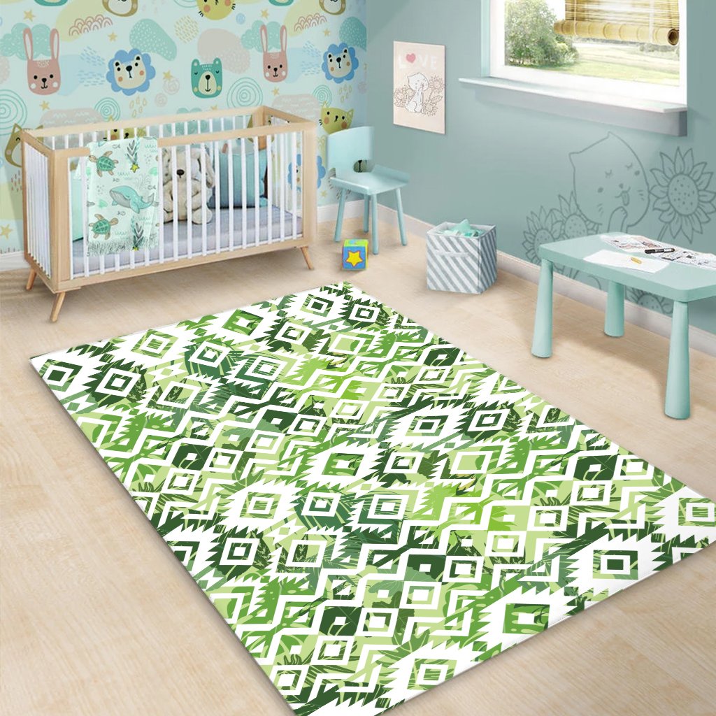 Hawaii White Seamless Ethnic Pattern Monstera Leaf Area Rug - AH - Polynesian Pride