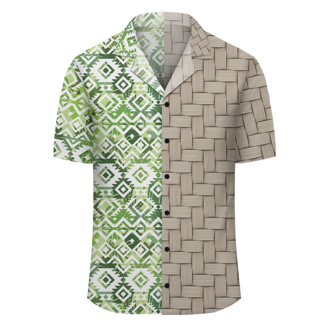 Hawaii White Seamless Ethnic Pattern Monstera Leaf Lauhala Moiety Hawaiian Shirt - Polynesian Pride