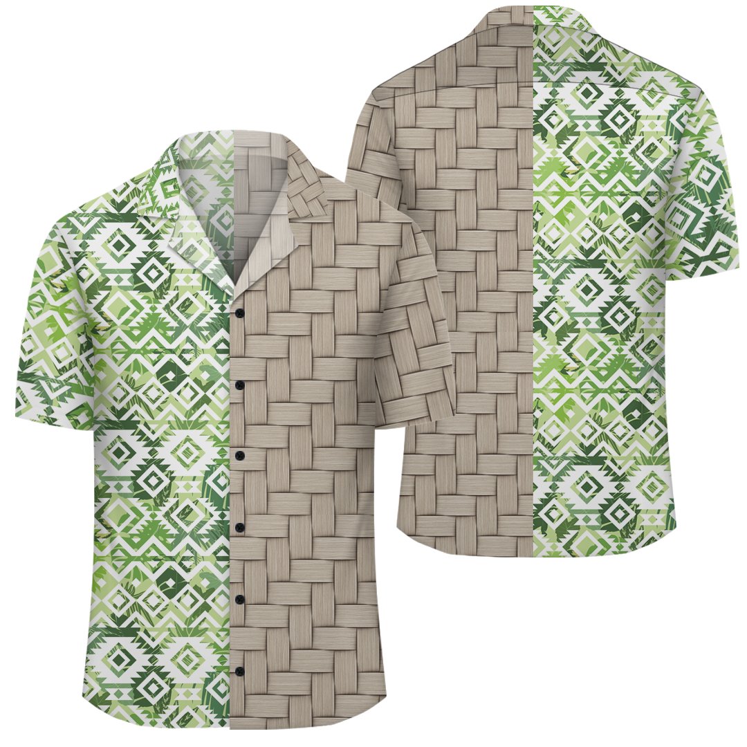 Hawaii White Seamless Ethnic Pattern Monstera Leaf Lauhala Moiety Hawaiian Shirt Unisex Art - Polynesian Pride