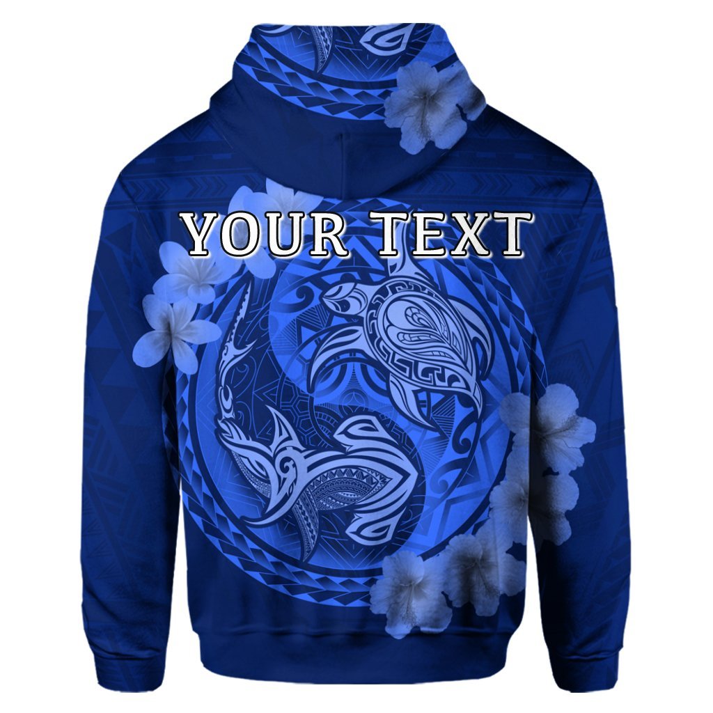 Custom Hawaii Yin Yang Turtle Shark Hibiscus Plumeria Hoodie Blue - Polynesian Pride