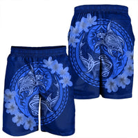 Hawaii Yin Yang Turtle Shark Hibiscus Plumeria Men's Shorts - Blue - AH - Polynesian Pride