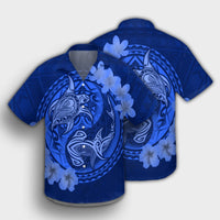 Hawaii Yin Yang Turtle Shark Hibiscus Plumeria Hawaiian Shirt - Blue - AH - Polynesian Pride