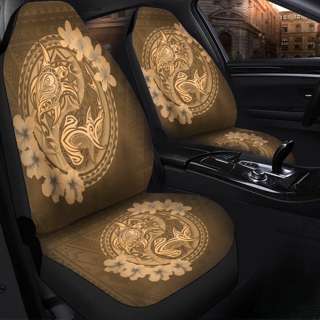 Hawaii Yin Yang Turtle Shark Hibiscus Plumeria Car Seat Covers - Gold - AH - Polynesian Pride