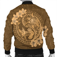 Hawaii Yin Yang Turtle Shark Hibiscus Plumeria Bomber Jacket - Gold - AH - Polynesian Pride