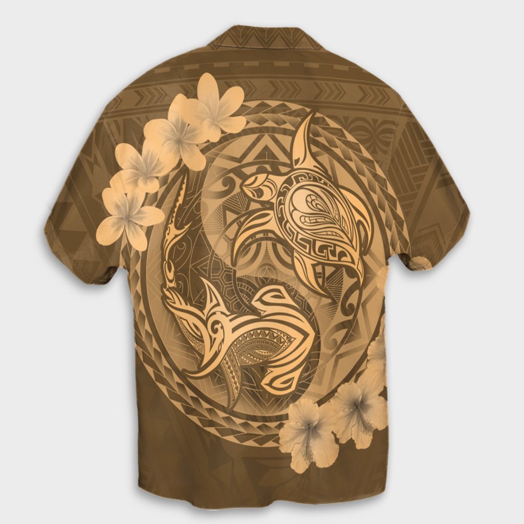 Hawaii Yin Yang Turtle Shark Hibiscus Plumeria Hawaiian Shirt - Gold - AH - Polynesian Pride