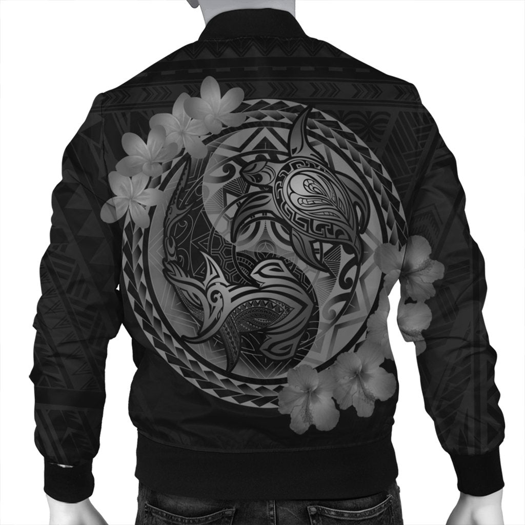 Hawaii Yin Yang Turtle Shark Hibiscus Plumeria Bomber Jacket - Gray - AH - Polynesian Pride