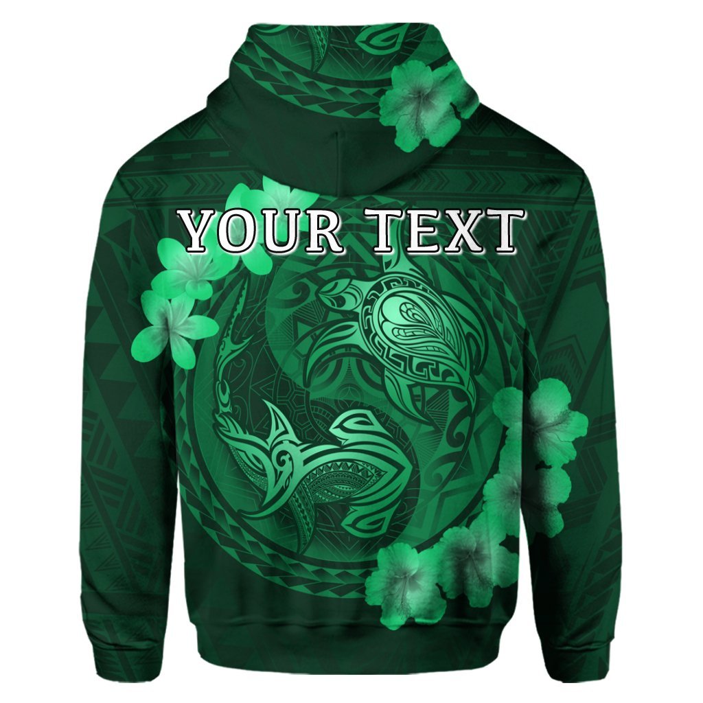 Custom Hawaii Yin Yang Turtle Shark Hibiscus Plumeria Hoodie Green - Polynesian Pride