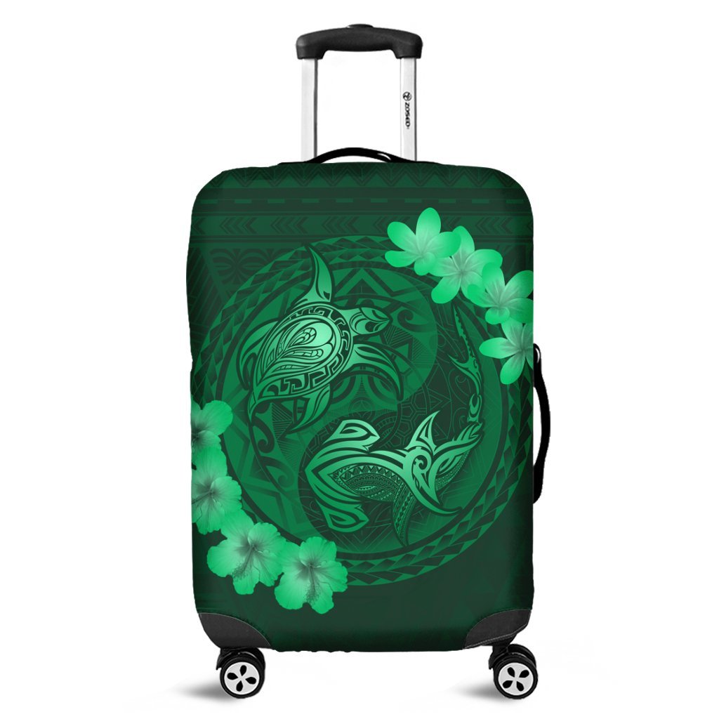 Hawaii Yin Yang Turtle Shark Hibiscus Plumeria Luggage Covers - Green - AH Black - Polynesian Pride