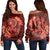 Hawaii Yin Yang Turtle Shark Hibiscus Plumeria Women's Off Shoulder Sweater - Orange - AH Black - Polynesian Pride