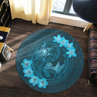 Hawaii Yin Yang Turtle Shark Hibiscus Plumeria Round Carpet - Pastel - AH - Polynesian Pride