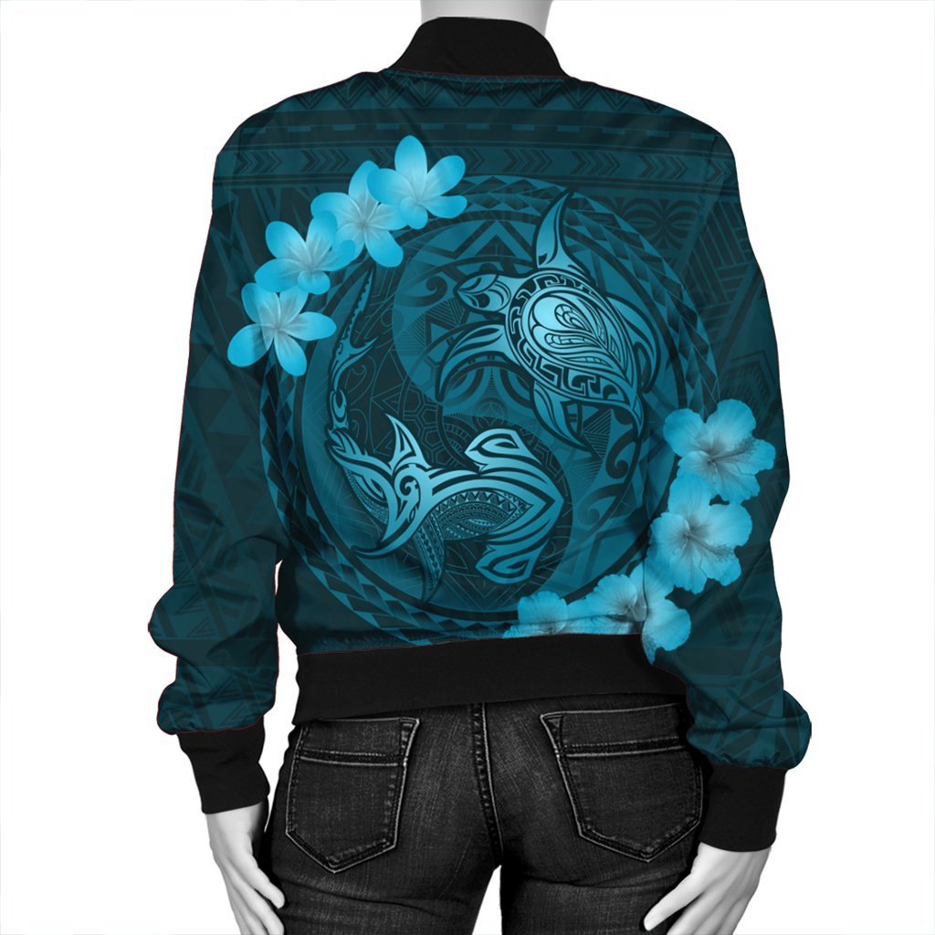 Hawaii Yin Yang Turtle Shark Hibiscus Plumeria Bomber Jacket - Pastel - AH - Polynesian Pride