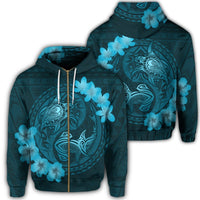 Hawaii Yin Yang Turtle Shark Hibiscus Plumeria Zip Hoodie Pastel Unisex Art - Polynesian Pride