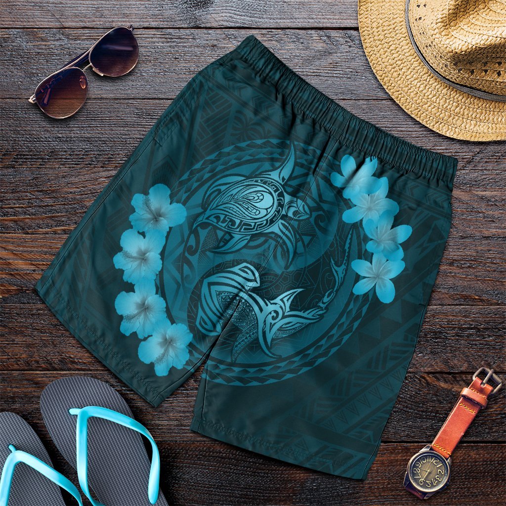 Hawaii Yin Yang Turtle Shark Hibiscus Plumeria Men's Shorts - Pastel - AH Art - Polynesian Pride