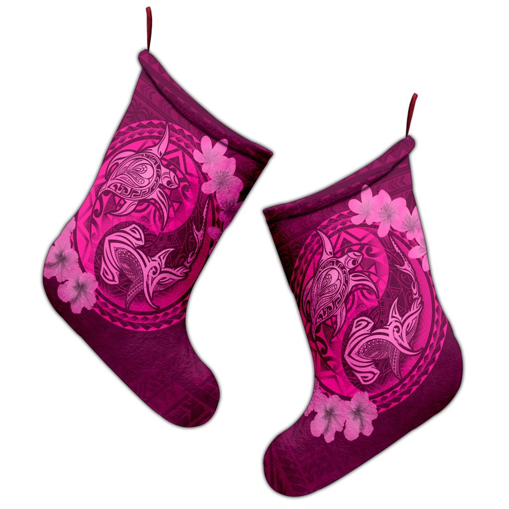 Hawaii Yin Yang Turtle Shark Hibiscus Plumeria Christmas Stocking - Pink - AH - Polynesian Pride