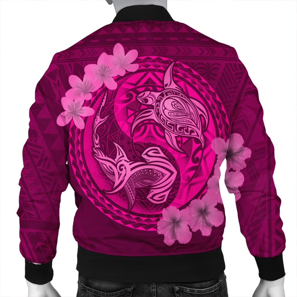 Hawaii Yin Yang Turtle Shark Hibiscus Plumeria Bomber Jacket - Pink - AH - Polynesian Pride