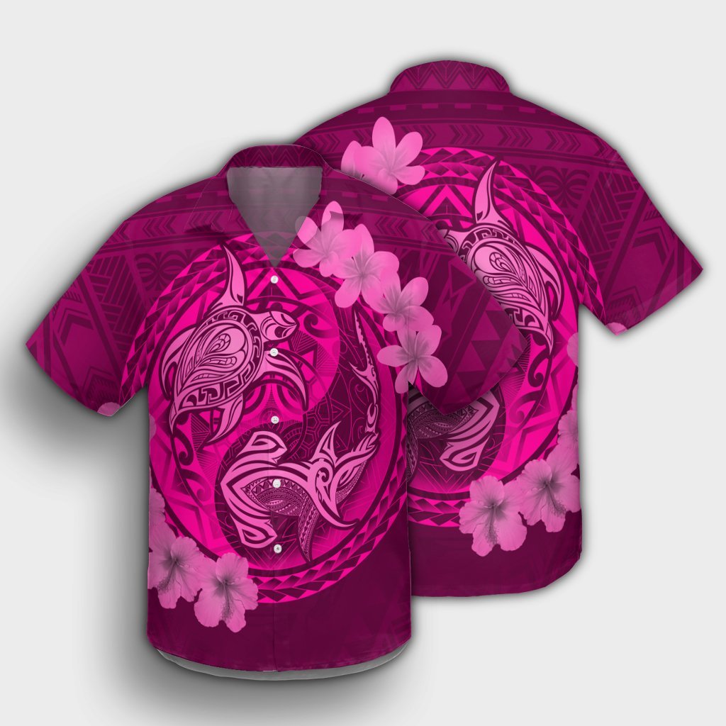 Hawaii Yin Yang Turtle Shark Hibiscus Plumeria Hawaiian Shirt - Pink - AH - Polynesian Pride