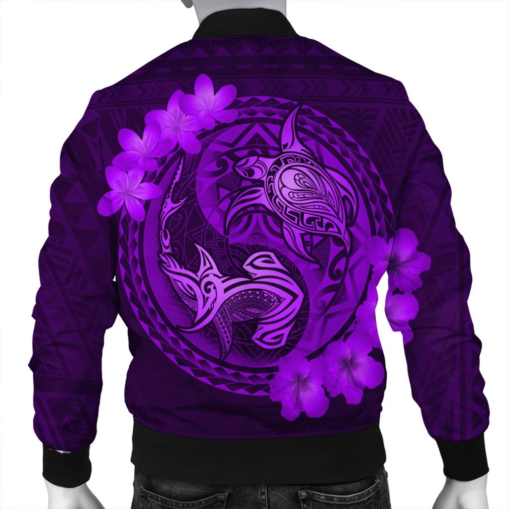 Hawaii Yin Yang Turtle Shark Hibiscus Plumeria Bomber Jacket - Purple - AH - Polynesian Pride