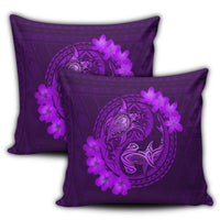 Hawaii Yin Yang Turtle Shark Hibiscus Plumeria Pillow Covers - Purple - AH - Polynesian Pride