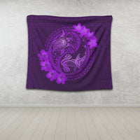 Hawaii Yin Yang Turtle Shark Hibiscus Plumeria Tapestry - Purple - AH - Polynesian Pride