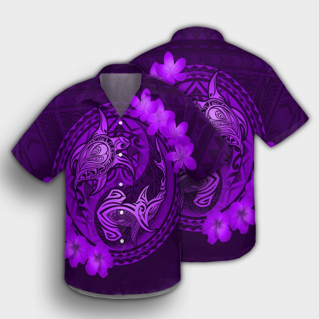 Hawaii Yin Yang Turtle Shark Hibiscus Plumeria Hawaiian Shirt - Purple - AH - Polynesian Pride