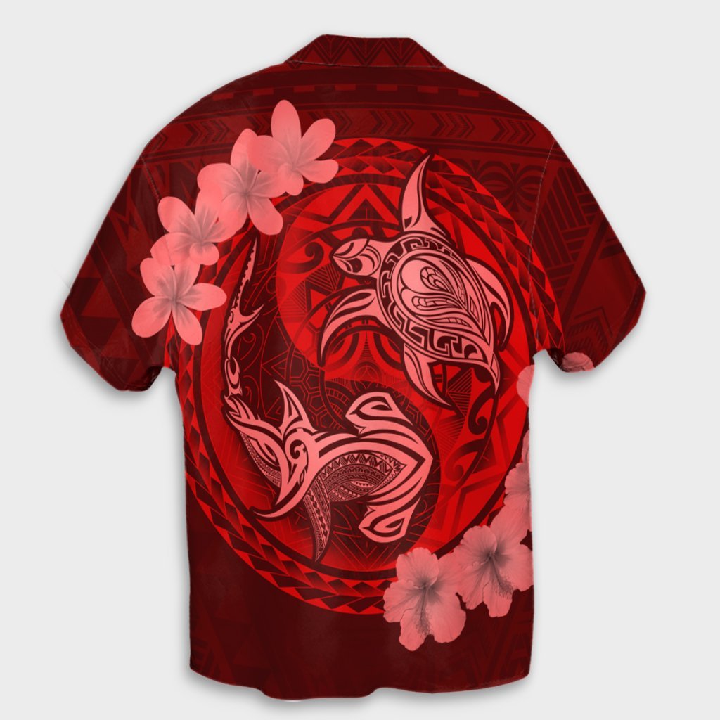 Hawaii Yin Yang Turtle Shark Hibiscus Plumeria Hawaiian Shirt - Red - AH - Polynesian Pride