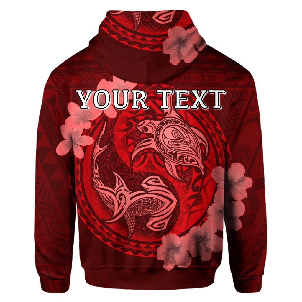 Custom Hawaii Yin Yang Turtle Shark Hibiscus Plumeria Hoodie Red - Polynesian Pride