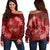 Hawaii Yin Yang Turtle Shark Hibiscus Plumeria Women's Off Shoulder Sweater - Red - AH Black - Polynesian Pride