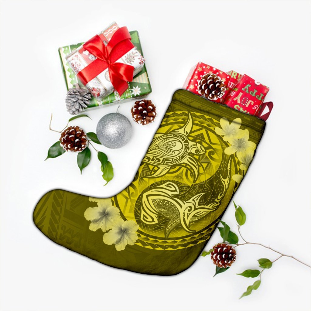 Hawaii Yin Yang Turtle Shark Hibiscus Plumeria Christmas Stocking - Yellow - AH - Polynesian Pride