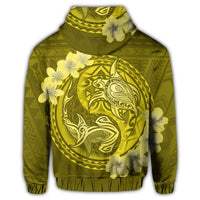 Hawaii Yin Yang Turtle Shark Hibiscus Plumeria Zip Hoodie Yellow - Polynesian Pride