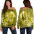 Hawaii Yin Yang Turtle Shark Hibiscus Plumeria Women's Off Shoulder Sweater - Yellow - AH Black - Polynesian Pride