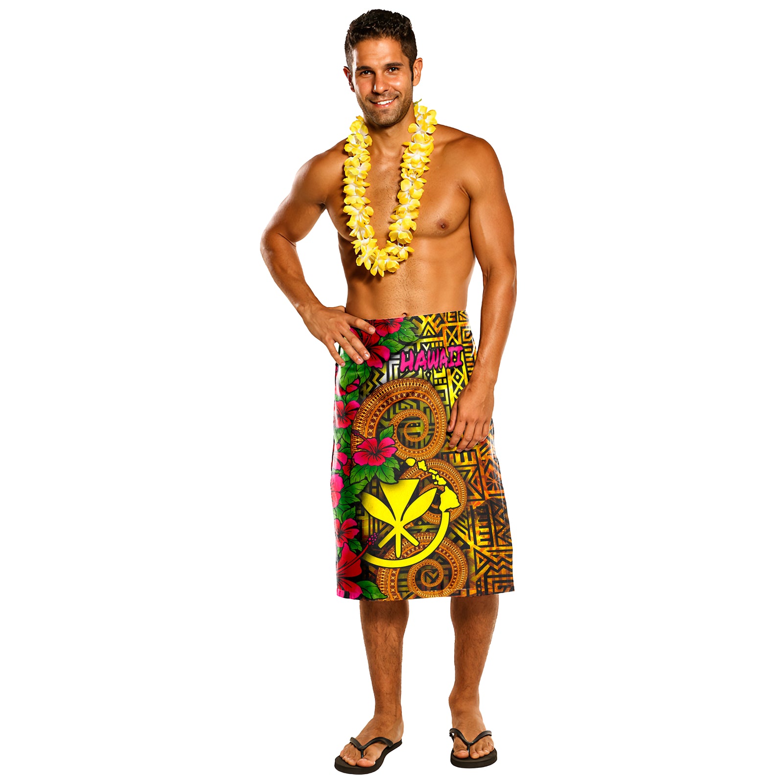 Hawaii Lavalava - Hibiscus Vintage One Size Black - Polynesian Pride