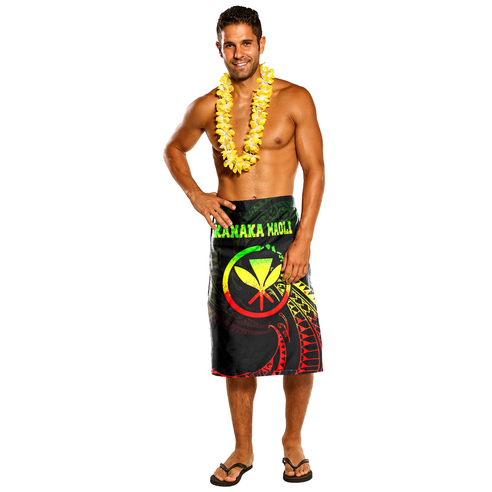Hawaii Lavalava - Kanaka Maoli Polynesian Reggaee Tribal Wave One Size Black - Polynesian Pride