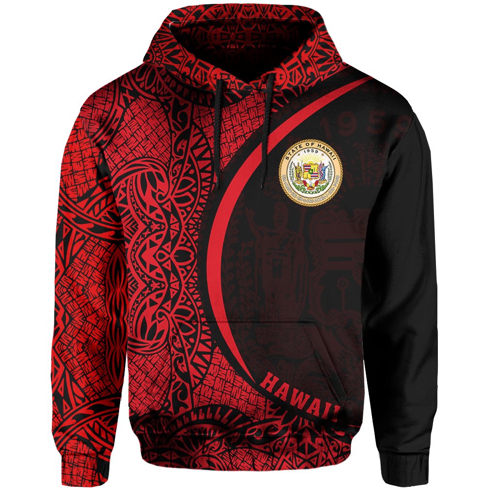 Hawaii Polynesian Hoodie Red Round Style - Polynesian Pride
