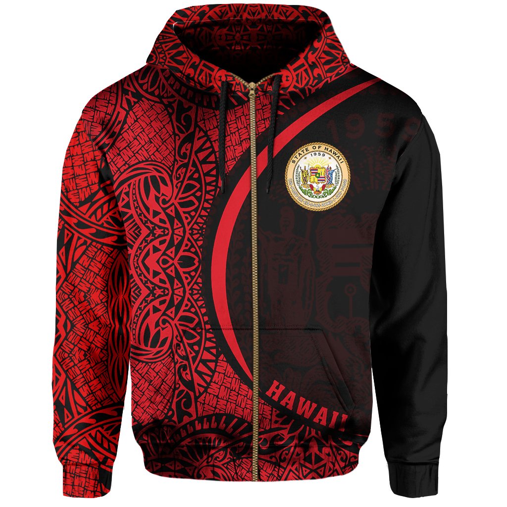 Hawaii Polynesian Zipper Hoodie Red Round Style - Polynesian Pride
