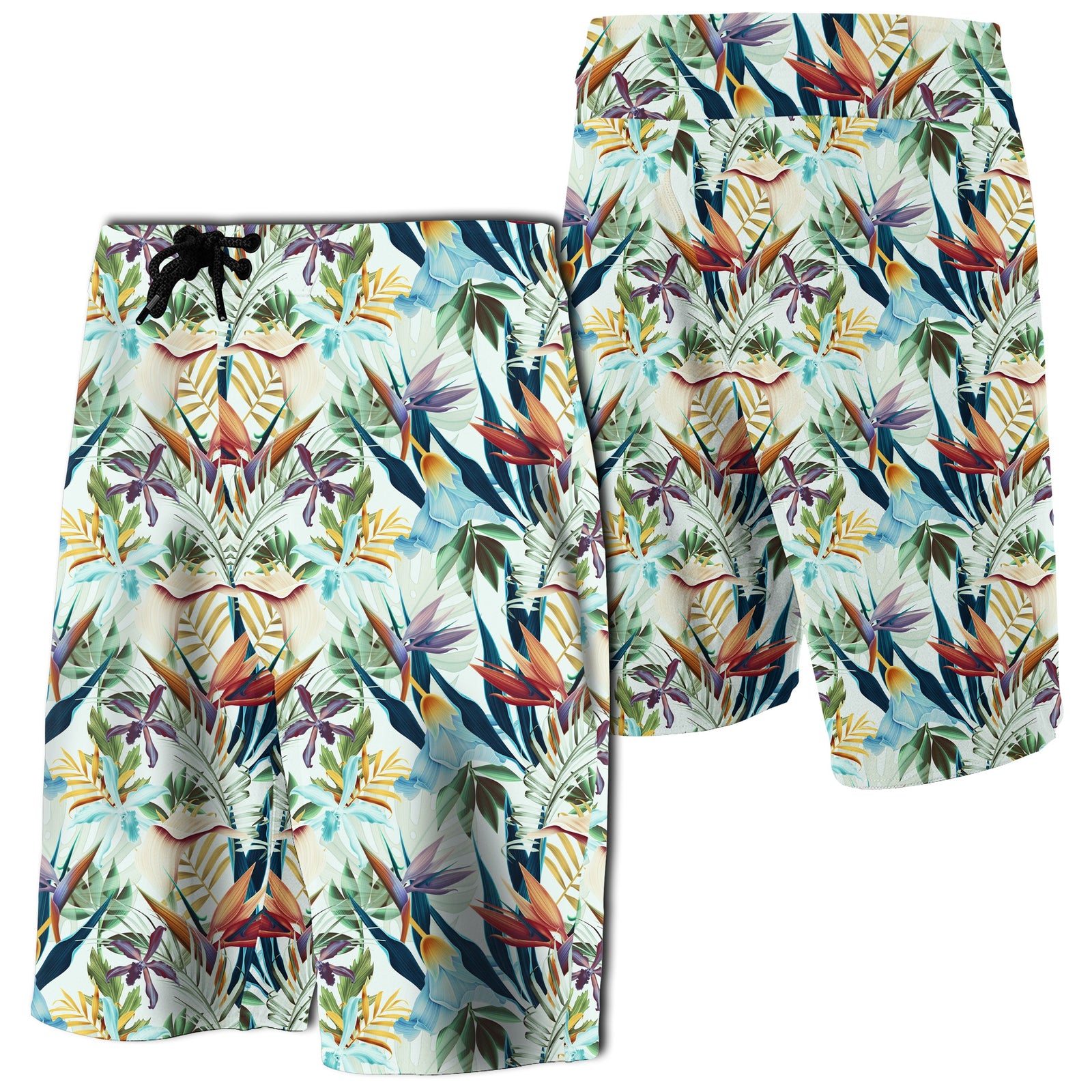 Hawaii Seamless Tropical Flower Plant And Leaf Board Shorts Men Blue - Polynesian Pride