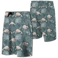 Hawaii Tropical Flamingos And Tropical Plants Board Shorts Men White - Polynesian Pride