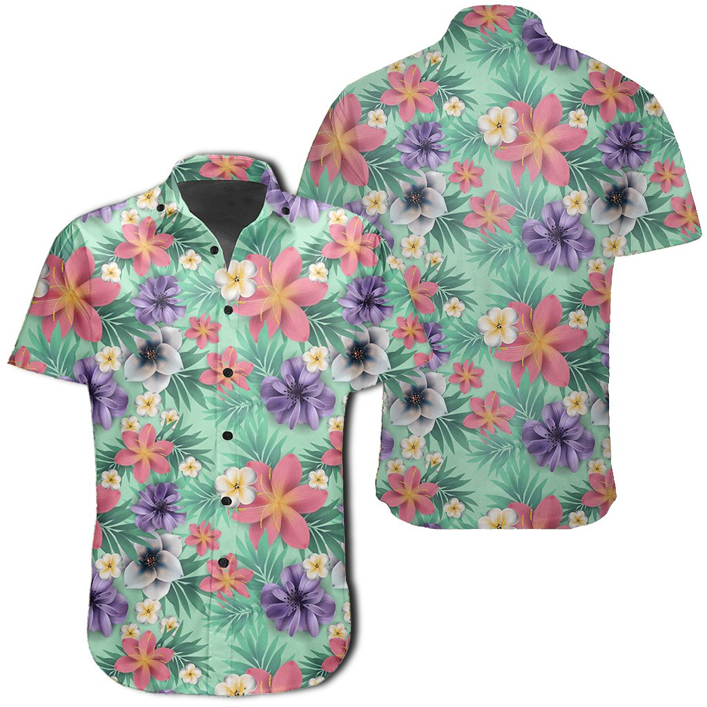 Hawaiian Tropical Flower Blossom Cluster Seamless Shirt Unisex Black - Polynesian Pride