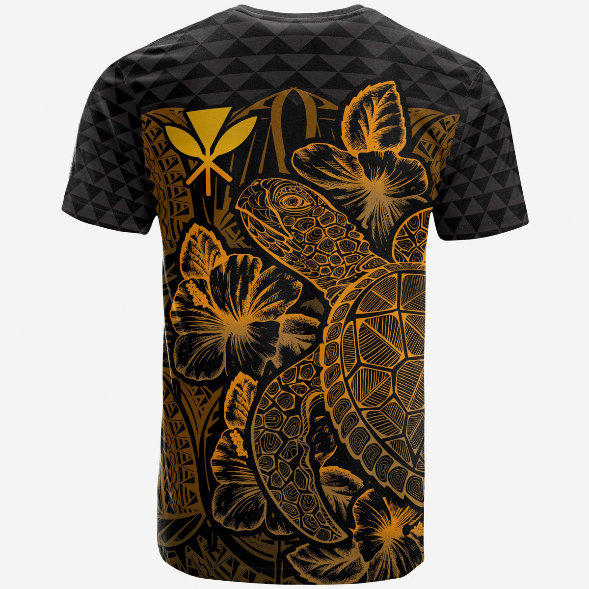 Hawaii Polynesian T Shirt Kanaka Maoli Turtle Hibiscus Gold - Polynesian Pride