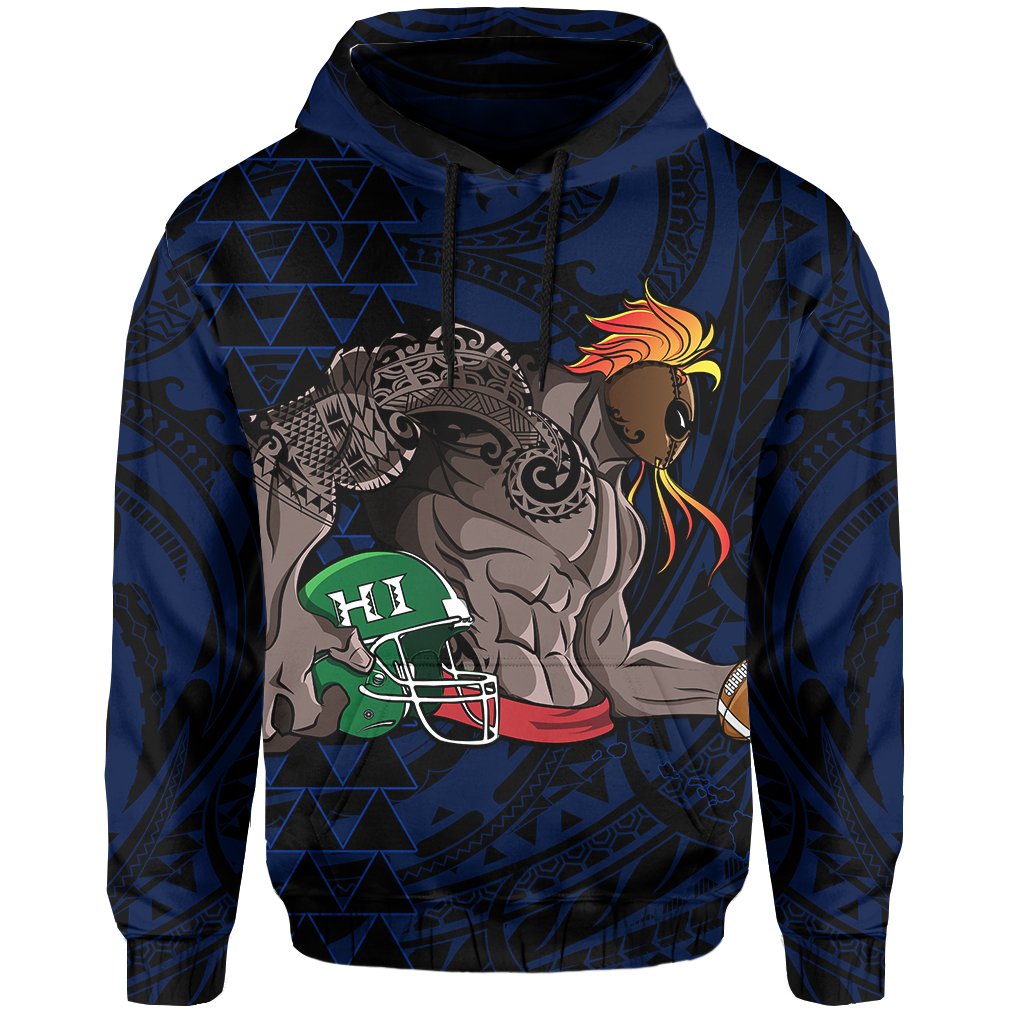 Kakau Blue Hawaii Warrior Football Hoodie - Polynesian Pride