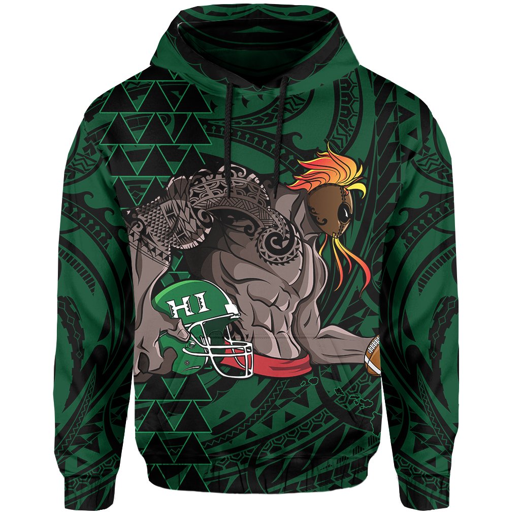 Kakau Green Hawaii Warrior Football Hoodie - Polynesian Pride