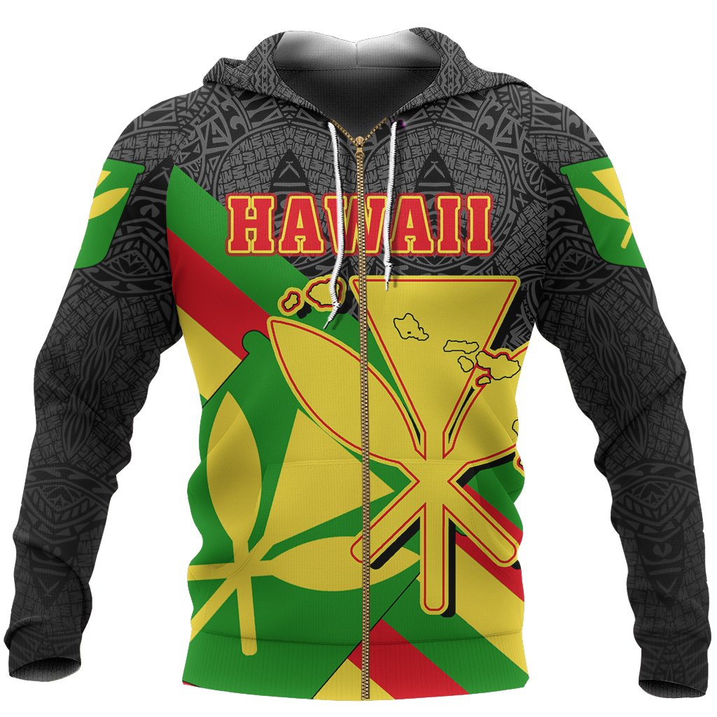 Hawaii Kanaka Flag Zip up Hoodie Pride Style Unisex White - Polynesian Pride
