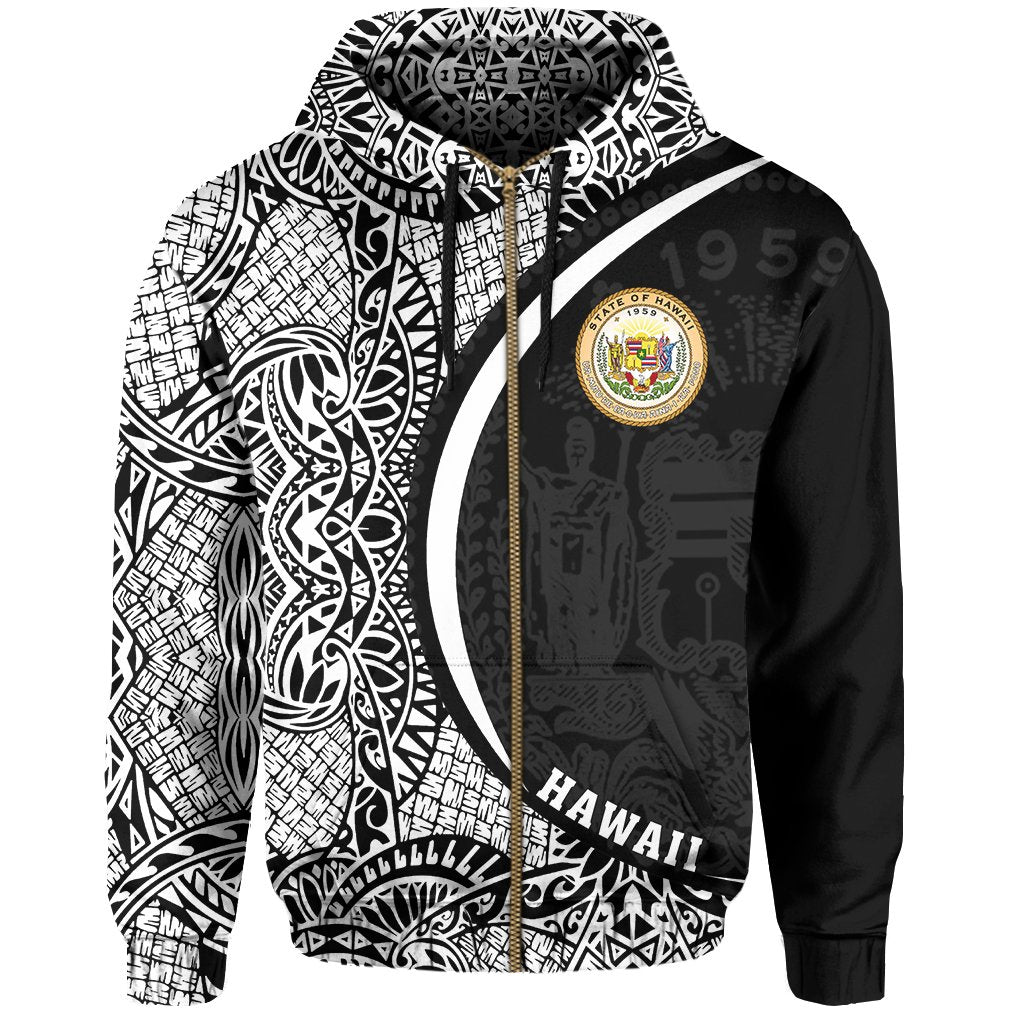 Hawaii Polynesian Zipper Hoodie White Round Style - Polynesian Pride