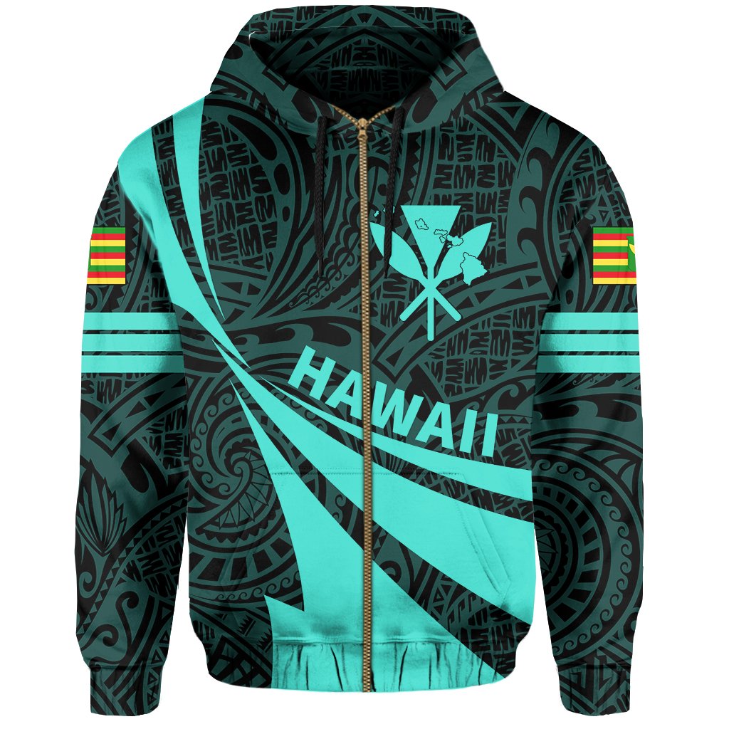 Kanaka Polynesian Zipper Hoodie Turquoise Doma Style - Polynesian Pride