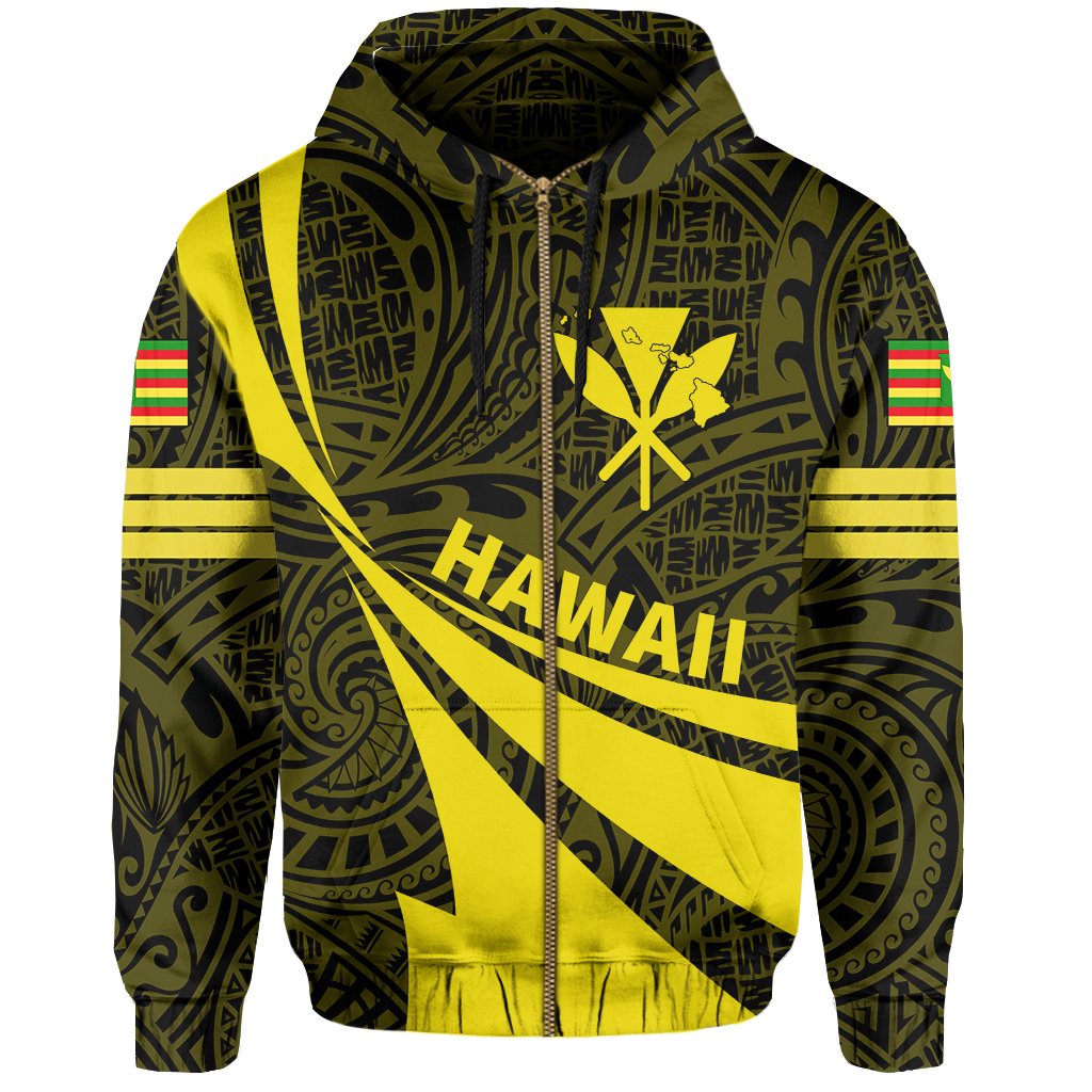 Kanaka Polynesian Zipper Hoodie Yellow Doma Style - Polynesian Pride
