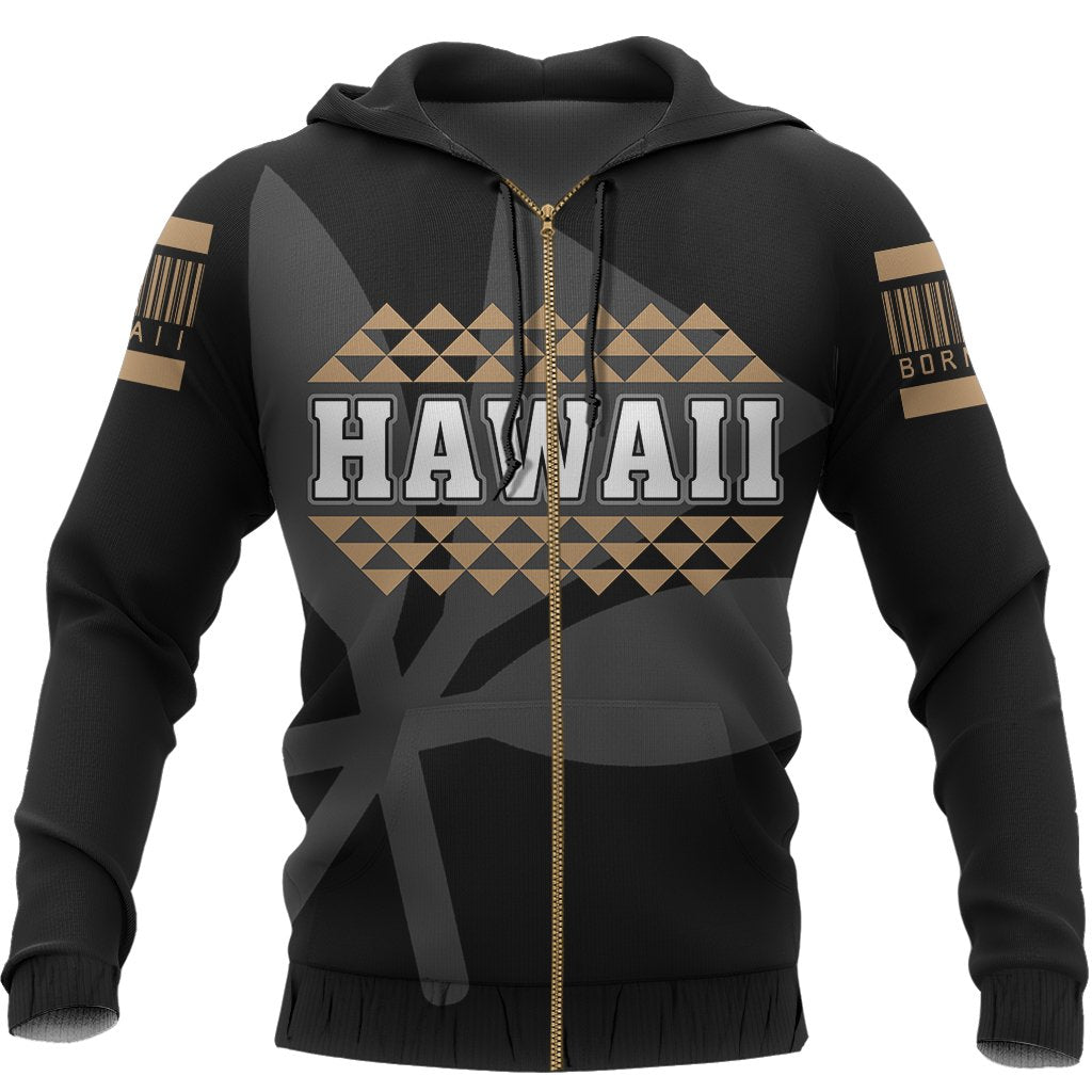Hawaii Kanaka Kakau Zipper Hoodie Gold Barcode - Polynesian Pride