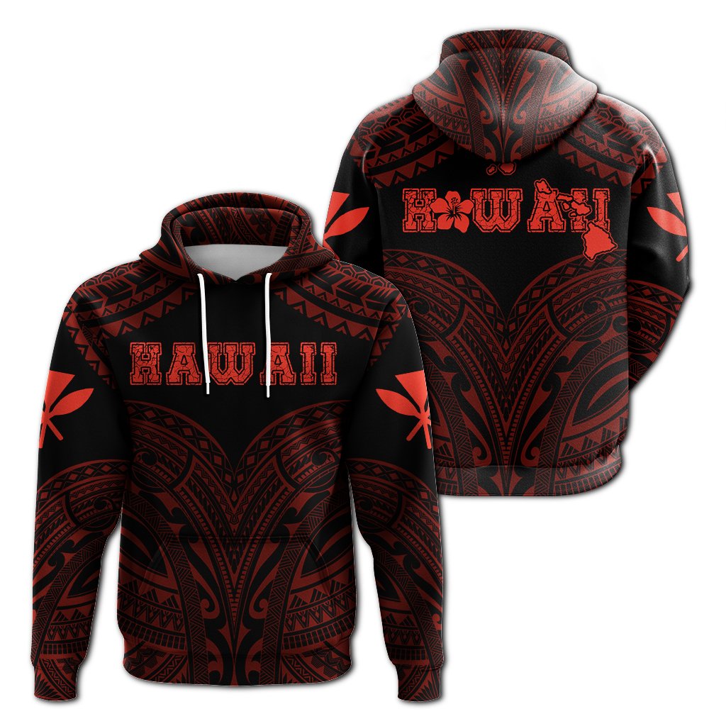 Hawaiian Kanaka Map Polynesian Hoodie Red Brad Style Unisex Red - Polynesian Pride