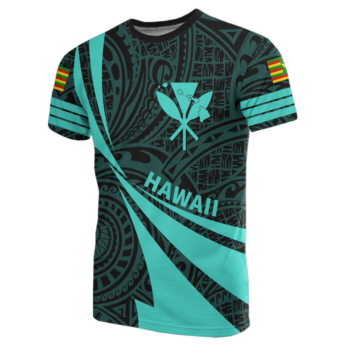 Kanaka Polynesian T Shirt Turquoise Doma Style - Polynesian Pride